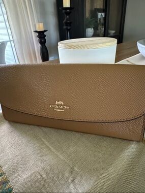 Coach Brown Pebbled Leather Fold-Over Wallet